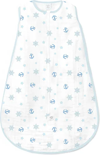 SwaddleDesigns Saco de dormir de muselina zzZipMe para bebé niño y niña, manta portátil con cremallera de 2 vías ¡Azul Ahoy!