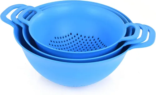 Miniatura 2 de Mintra Home Juego de coladores de colador de plástico: 3, 3.5 y 5 cuartos de galón (azul) con asas dobles fuertes y cuenco profundo, seguro sin BPA