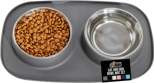 Miniatura 12 de GORILLA GRIP Juego de Estera de Alimentación, Patente Pendiente 100% Impermeable de Silicona Libre de BPA, Cuencos de Acero Inoxidable para Gatos