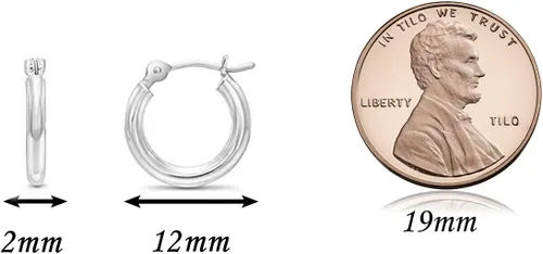 Miniatura 3 de Aretes redondos clásicos de oro blanco de 14K sin extremos