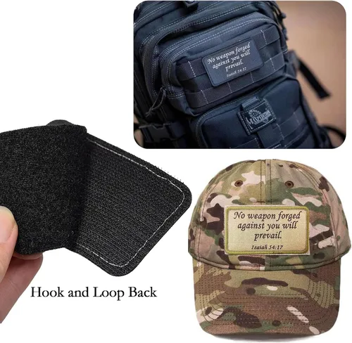 Miniatura 7 de 2 parches tácticos bordados con versículo bíblico Isaías 54:17 Para gorras, chaleco, mochilas