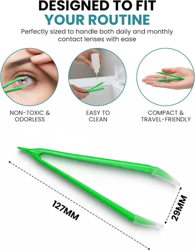 Miniatura 5 de SPORTS WORLD VISION Pinzas suaves para quitar lentes de contacto y de inserción, verde, compacto, plástico, color verde, fácil de transportar