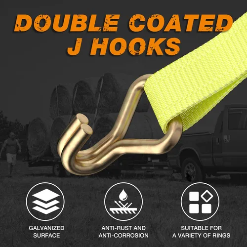 Miniatura 6 de Correa de amarre de trinquete, paquete de 2 correas de trinquete resistentes de 2 pulgadas x 27 pies con mango de aluminio, correas de carga
