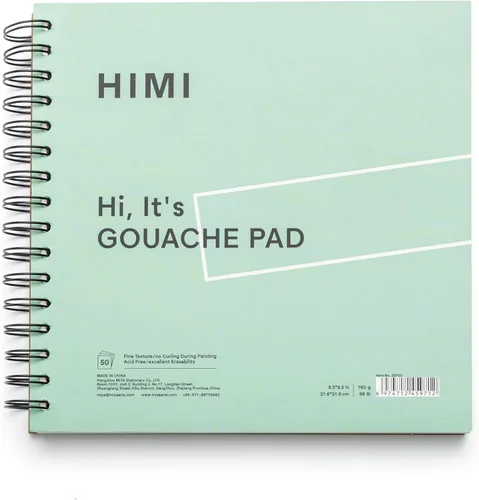 HIMI Juego de Hojas de Gouache 8.5X8.5" (98lb/160g) 50 Hojas Juego de Papel Mixto, Encuadernado con Alambre Lateral, Textura Fina, en Juego de Hojas