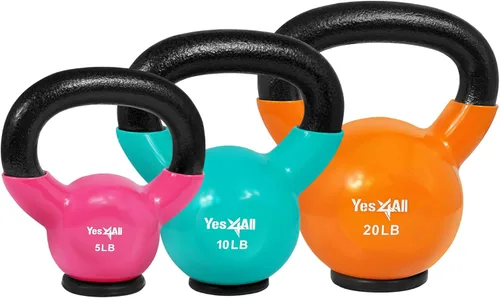 Miniatura 16 de Yes4All Juego de pesas rusas con base de goma, pesas rusas para mujer, pesas rusas de entrenamiento de fuerza (10-65 libras)