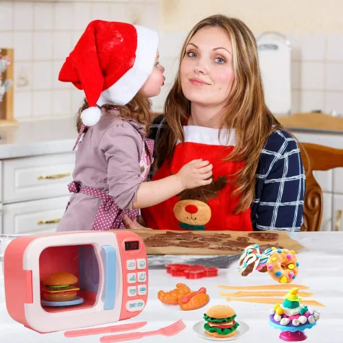 Miniatura 6 de Juego de cocina para microondas con sonido ligero para niños con comida falsa y arcilla de masa de juego de 6 colores, ideal para niños pequeños