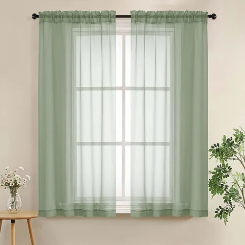 Miniatura 92 de LIVEKID Cortinas traslúcidas negras de cocina de 36 pulgadas de largo, cortinas cortas filtrantes de luz, 2 paneles de gasa aireada, texturizadas