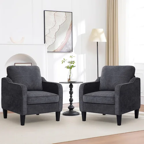 Miniatura 11 de Silla decorativa para sala de estar, silla de lectura moderna de mediados de siglo para dormitorio, sillón tapizado con bolsillos laterales, cómodo