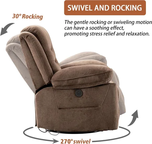 Miniatura 5 de Ketaiyou Sillón Reclinable Eléctrico Giratorio Basculante con Masaje y Calor, Puerto USB, Posición Infinita, Sillas Mecedoras Deslizantes Eléctricas