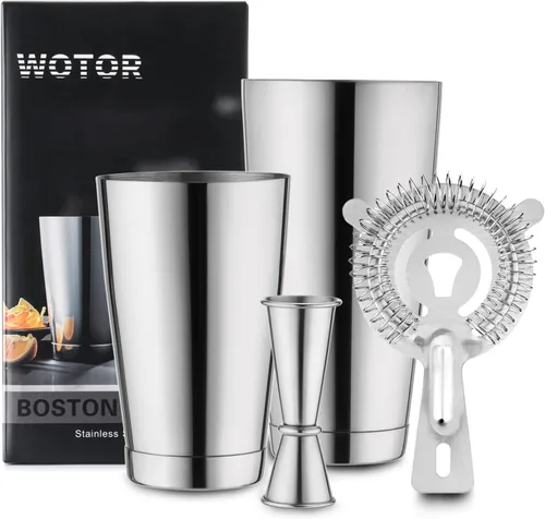 Miniatura 11 de WOTOR Juego de coctelera Boston, latas de coctelera de acero inoxidable ponderadas de 18 oz y 28 oz, coctelera de metal para Martini y mezclador