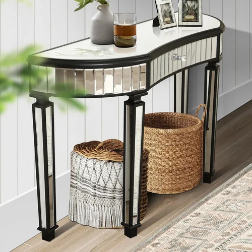 Miniatura 3 de SSLine Mesa de consola con espejo, mesa auxiliar de maquillaje, moderna mesa auxiliar con espejo, consola multimedia, escritorio de tocador con un