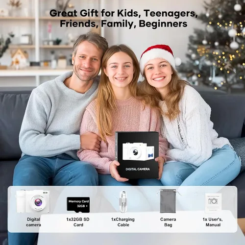 Miniatura 8 de Cámara digital 4K para fotografía, pequeña cámara de videoblogs con pantalla giratoria para YouTube, zoom 16X de 50MP, cámaras de viaje portátiles