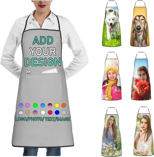 Miniatura 11 de Delantal personalizado con 2 bolsillos, personalizable con nombre, texto, logotipo, foto, cocina, horneado, delantal de cocina para mujeres y hombres