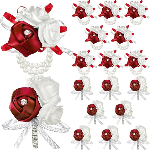 Miniatura 9 de Zeyune Juego de 16 piezas de flores para hombres, ramillete de rosas para mujer, dama de honor nupcial, flor para boda, ceremonia, aniversario