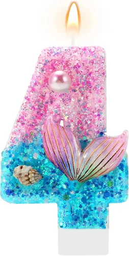 Miniatura 13 de AKURIEEY Vela de Sirena de 7º Cumpleaños Rosa Azul Números 7 Vela para Niñas Decoración de Pastel Decoraciones de Cupcakes Decoración de Fiesta