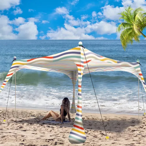 Miniatura 13 de Buheco - Tienda de campaña de playa, toldo desplegable de 7 x 7.5 pies, refugio solar UPF50+ con 4 postes plegables, bolsa de transporte portátil