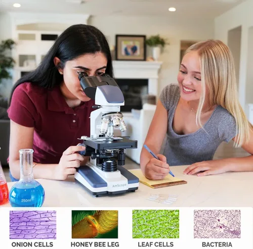 Miniatura 7 de AmScope Serie B120 Microscopio compuesto binocular LED para estudiantes y profesionales - aumento 40X-2500X - Incluye cámara USB de 3MP y cabezal