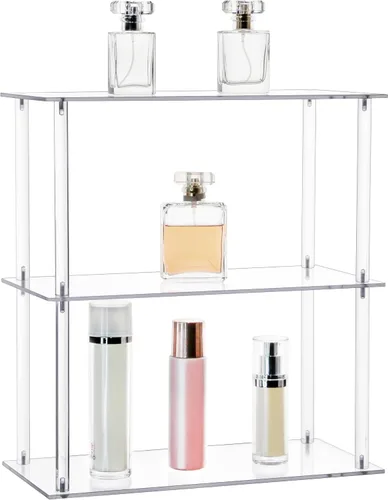 Miniatura 7 de Jusalpha Acrílico transparente rectangular de 3 niveles con soporte de exhibición de metal para estante de escritorio, estantes de organización
