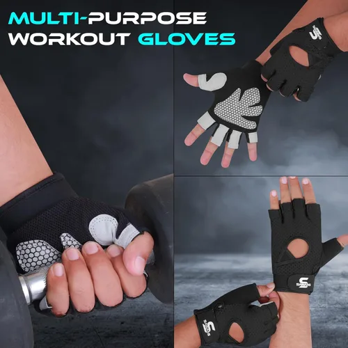 Miniatura 5 de SAWANS Guantes de gimnasio para hombres y mujeres, guantes de levantamiento de pesas, entrenamiento transpirable, agarre antideslizante, protección