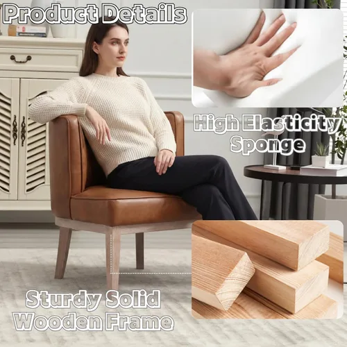 Miniatura 5 de RIVOVA Silla Accent Barrel, silla decorativa de piel sintética tapizada moderna para sofá individual con patas de madera, cómoda silla de club