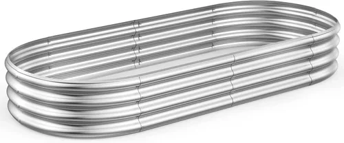 Miniatura 7 de Rakukiri Jardinera elevada con certificación GRS galvanizada para exteriores, maceta ovalada de metal resistente a la putrefacción de 6.5 pies, 1