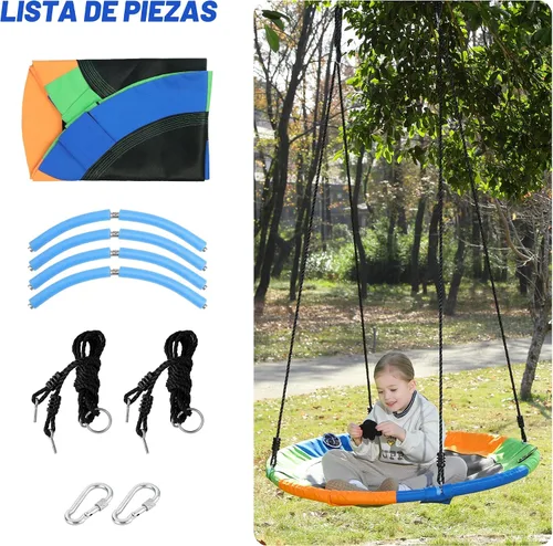 Miniatura 3 de Asiento de columpio de árbol de platillo para niños de 40 pulgadas para exteriores, columpio redondo para niños, resistente, seguro, duradero, fácil