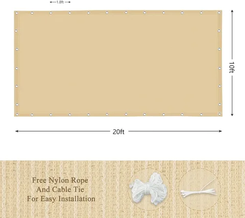 Miniatura 2 de Tela de Sombra Solar para Exteriores 90%, 10' x 20', Pérgola, Terraza y Patio Trasero con Protección UV, Material HDPE Resistente al Calor, Ojales