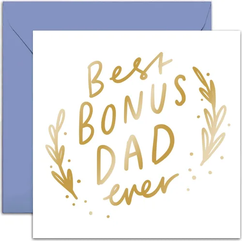 Old English Co. - Tarjeta de cumpleaños para padrastro – Tarjeta de felicitación especial de lámina dorada «Best Bonus Dad» para padrastro de