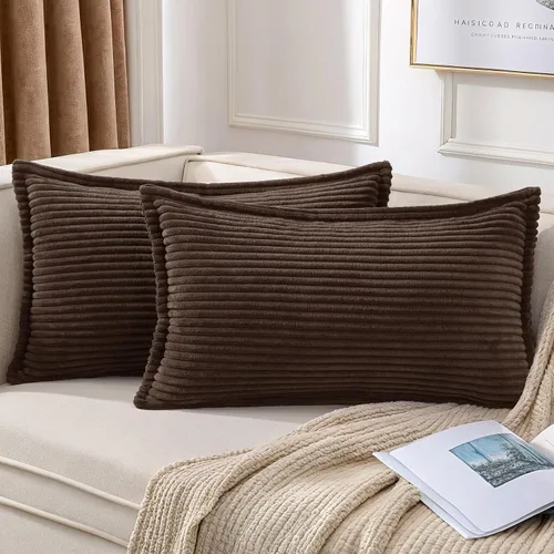 Miniatura 37 de Mecatny Juego de 2 fundas de almohada de pana de 16 x 16 pulgadas, fundas decorativas neutrales suaves de estilo bohemio para sofá y sala de estar