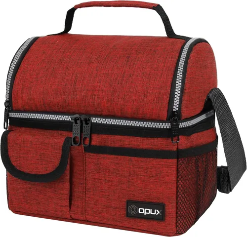 Miniatura 12 de Opux - Bolsa de almuerzo aislada de doble compartimento para hombres y mujeres Bolsa de almuerzo reutilizable con correa para el hombro, forro