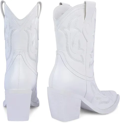 Miniatura 3 de wetkiss Botas vaqueras vaqueras occidentales para mujer, con tacón de bloque, pestañas de meter y diseño clásico bordado