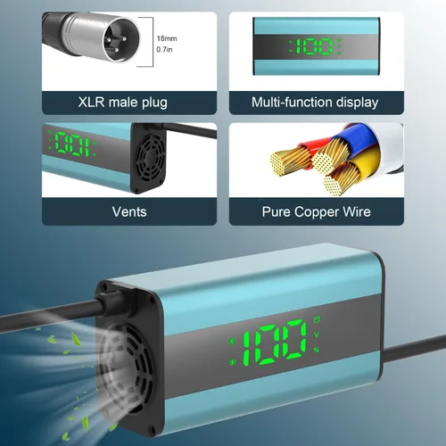 Miniatura 6 de Cargador de 54.6 V 2 A para patinete eléctrico con pantalla LED de carga (1-100%), para aeropatín con 5 conectores, cargador universal para todas