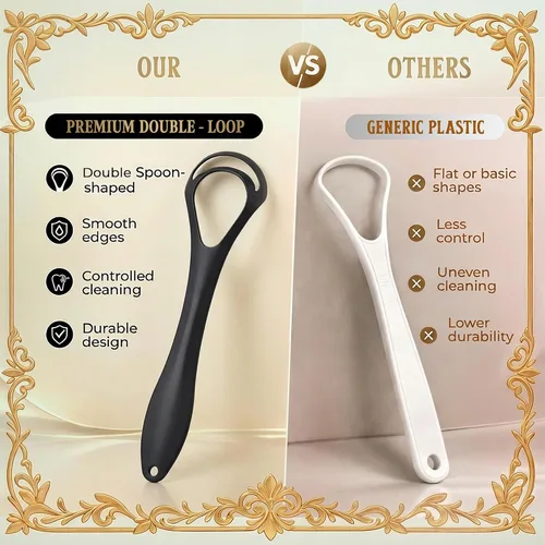 Miniatura 3 de MasterMedi Raspador de lengua negro con estuches (forma de cuchara, paquete de 2), limpiador de lengua para tratamiento del mal aliento, raspador