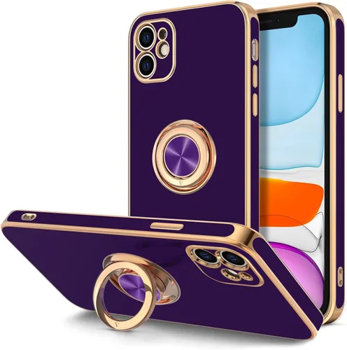 Miniatura 11 de Hython Funda para iPhone 11 con soporte de anillo [soporte de anillo giratorio de 360° con soporte magnético] [borde de oro rosa chapado en brillo]