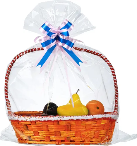 Paquete de 50 bolsas grandes de celofán de 24 x 30 pulgadas, bolsas de celofán transparente de regalo, extra grandes de 2.3 mil de grosor para cesta