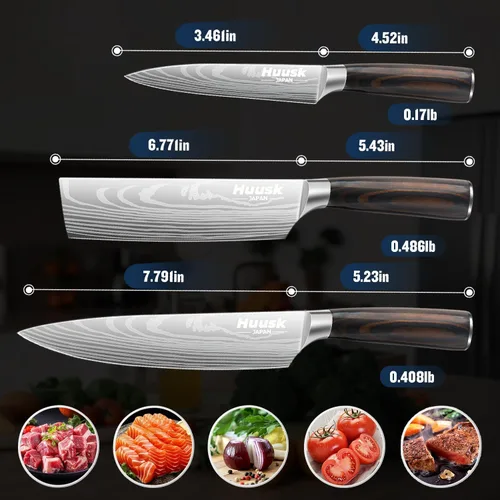 Miniatura 6 de Huusk Juego de cuchillos de chef japoneses, juego de cuchillos de cocina profesionales, juegos de cuchillos de cocina ultra afilados con mango