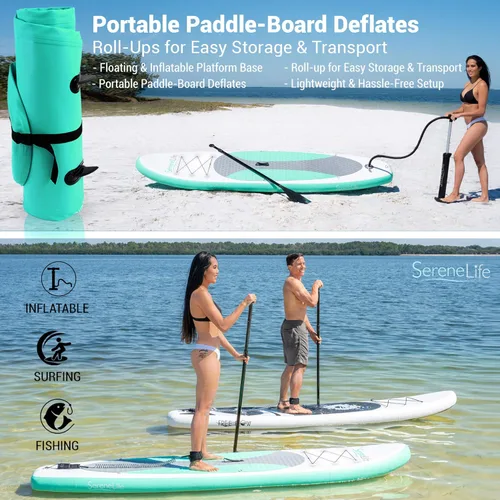 Miniatura 4 de SereneLife 10’ Inflatable Stand Up Paddle Board with Premium SUP Accessories - 32” Wide Stable Design with Non-Slip EVA Deck Pad, for Youth and Verde