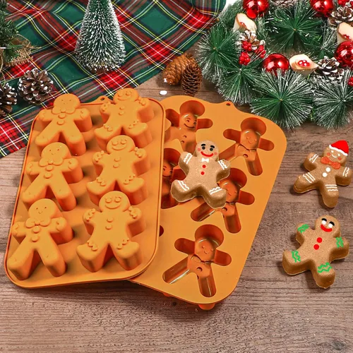 Miniatura 7 de Molde de silicona de hombre de jengibre Webake, moldes navideños de 6 cavidades con forma de hombre de jengibre para pastel, jabón, jalea, galleta