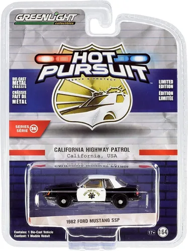 Ford Mustang SSP 1982 CHP California Highway Patrol Hot Pursuit Series 36 1/64 Modelo de auto fundido a presión por Greenlight 42930 C