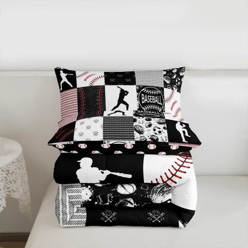 Miniatura 3 de Erosebridal - Juego de edredón individual para niños con diseño de béisbol y sóftbol, juego de cama deportivo acolchado para niños, edredón