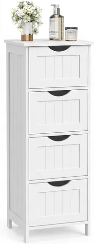 Miniatura 8 de VASAGLE Slim Bathroom Storage Cabinet, MDF Freestanding Floor Organizer with 4 Drawers, Narrow Laundry Room Storage, 11.8 x 11.8 x 32.4 Inch, Black
