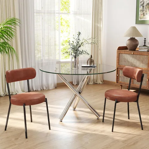 Miniatura 58 de Juego de mesa de comedor redonda de cristal negro para 2, juego de mesa de cocina pequeña y moderna de 36 pulgadas con 2 sillas de comedor tapizadas
