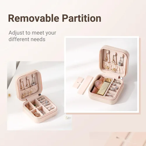 Miniatura 4 de Casegrace - Mini joyero portátil de viaje de cuero para joyas, organizador de anillos, caja de regalo para niñas y mujeres