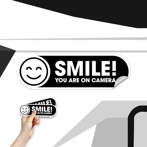 Miniatura 6 de Cartel de Smile You are on Camera Paquete de 2 calcomanías pequeñas para ventana de automóvil Letreros de cámara para automóviles Letrero