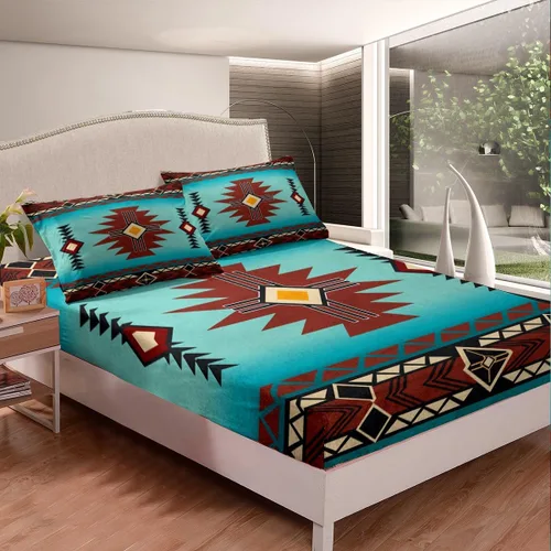 Miniatura 14 de Homewish Western Fitted Sheets Twin Size (No Flat),Retro Country Tribal Bedding Set 2Pcs,Kids Girls Boys Room Decor,Southwest Aztec Stripes Bed
