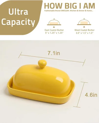 Miniatura 5 de Sweejar Mantequillera de cerámica con tapa para encimera, recipiente para mantequilla de porcelana con mango de perilla, recipiente para mantequilla