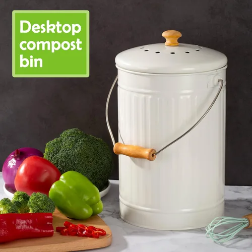 Miniatura 7 de Cubo de compost de cocina de 1.7 galones, contenedor de compost para encimera interior con tapa, cubo de compost 100% a prueba de óxido con filtros