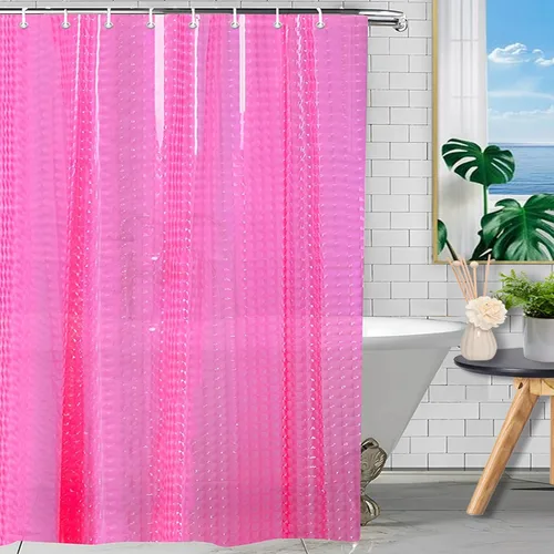 Cortina de ducha de EVA color rosa intenso 3D, cortinas de ducha transparentes para baño con ojales de metal a prueba de óxido para baño femenino,