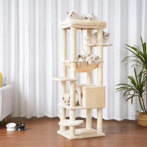 Miniatura 8 de Heybly Árbol para Gatos para Gatos Grandes de 20 libras de Servicio Pesado, Torre para Gatos XXL de 60 pulgadas para Gatos de Interior, Condominio