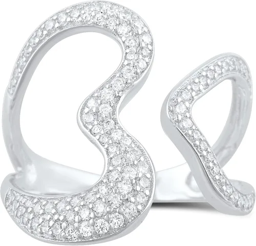 Miniatura 3 de Anillo de plata de ley con diamantes de imitación y corazón abierto (tamaño 4-9)